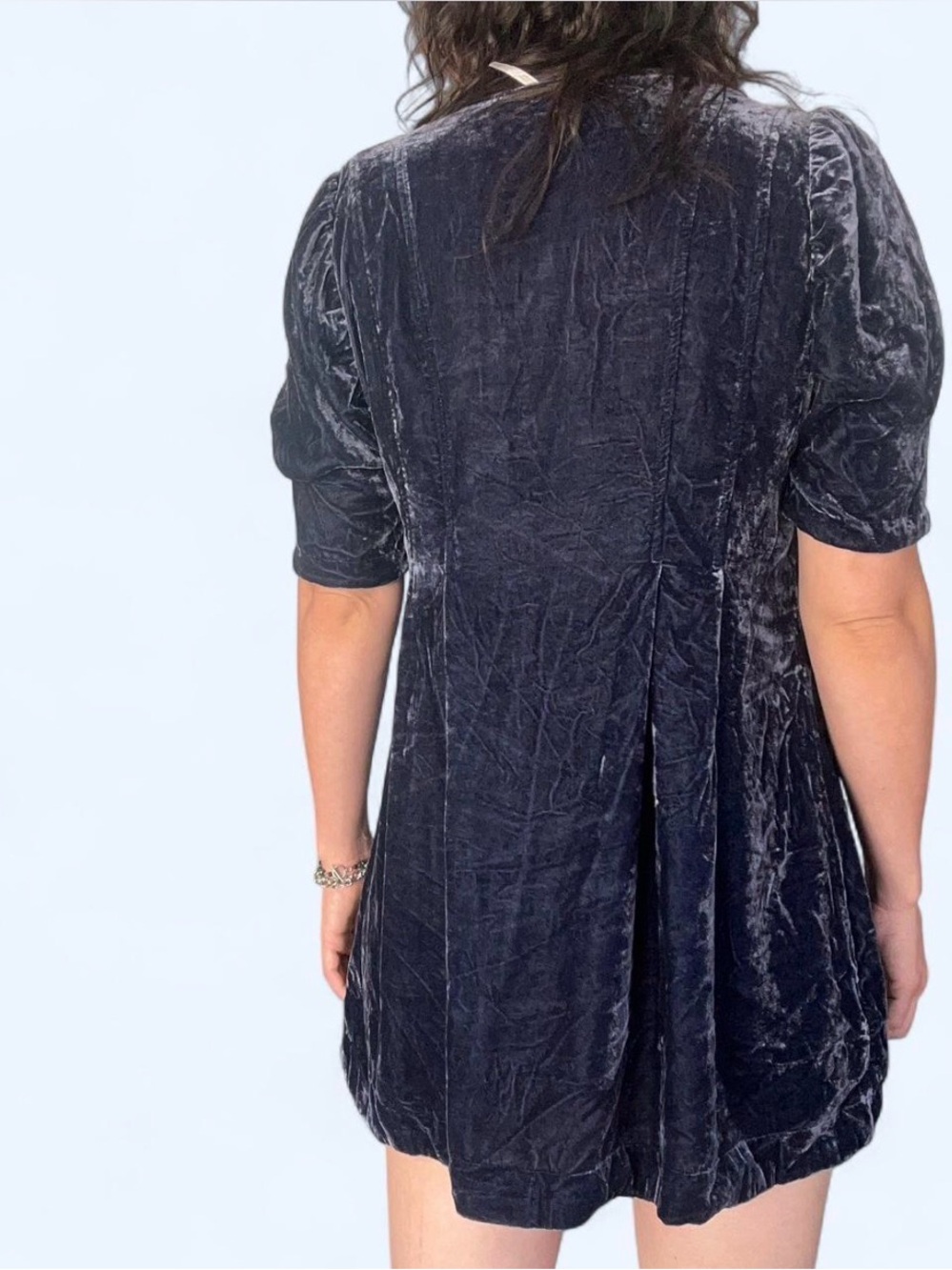 free people navy velvet babydoll mini dress - Picture 4 of 8